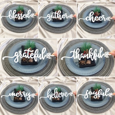 Thanksgiving Place Cards For Dining Table Decor Words Sign Set of 8