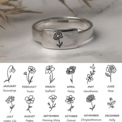 Personalized Family Birth Flower Month Ring Gift For Her