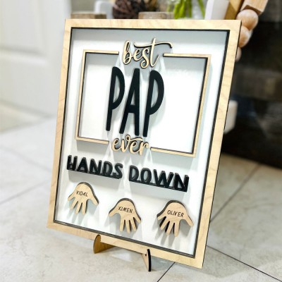 Personalized Best Papa Ever Hands Down Framed Sign With Kids Name For Father's Day