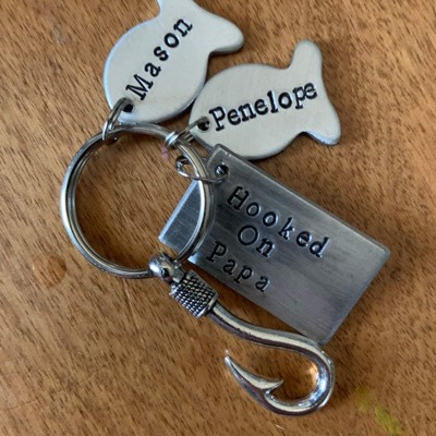 Father's Day Personalized Fishing Keychain With Kids Names Dad's Best Catch