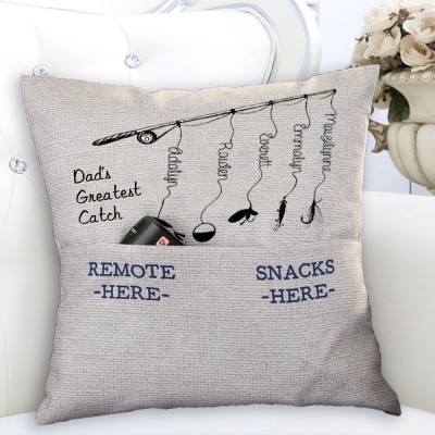 Personalized Family Names Pillow Case Papa Grandpa Dad's Greatest Catch Father's Day Gift