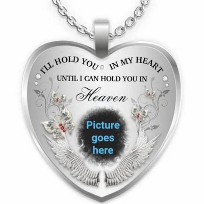 I'll Hold You In My Heart Personalized Engraving Memorial Heart Photo Necklace