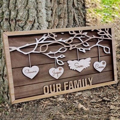 Custom Family Tree Wood Sign Name Engravings Home Decor Anniversary Christmas Gift