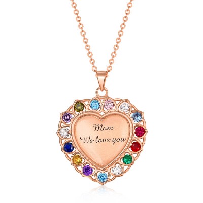 Heart Necklace With 1-15 Birthstones for Grandma