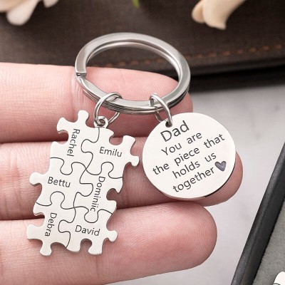Father’s Day Gift Personalized Dad Puzzle Keychain Engraving 1-20 Names 
