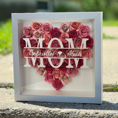 Personalized Mom Flower Shadow Box With Kids Name For Mother's Day Christmas