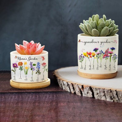 Custom Grandma's Garden Plant Pot With Kids Name and Birth Month Flower For Mother's Day