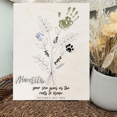 Personalized DIY Flower Handprint Art Craft Sign With Kids Name For Mother's Day Christmas