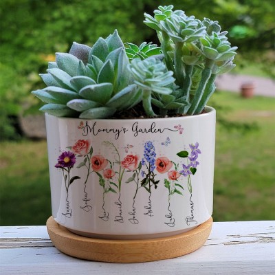 Custom Grandma's Garden Plant Pot With Grandkids Name and Birth Month Flower For Mother's Day