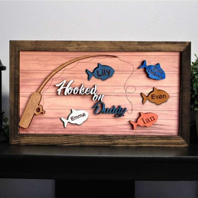 Hooked on Daddy Personalized Fishing With Kids Name Gift For Father's Day