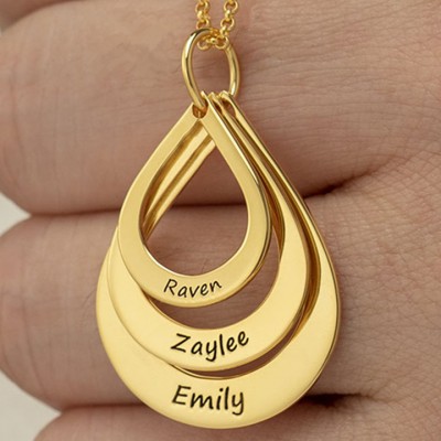 Custom Engraved Family Names Necklace Up To 5 Drops Shaped