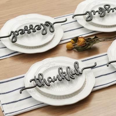 Set of 4 Thanksgiving Place Cards For Dining Table Decor Words Sign