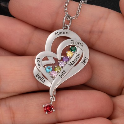 Custom Heart Necklace With 7 Names and Birthstones For Mother's Day Christmas Birthday