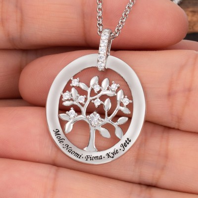 Custom Family Tree of Life Necklace With Engraved Name For Mother's Day Christmas Gift Ideas
