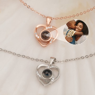 Personalized Memorial Photo Projection Charm Heart Necklace