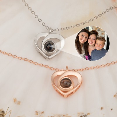 Personalized Photo Projection Charm Heart Necklace For Daughter From Dad Mom