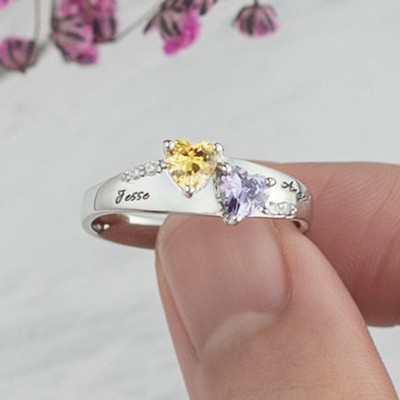 Double Heart Birthstone Promise Ring