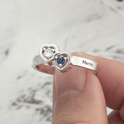S925 Sterling Silver Double Interlocked Hearts Ring