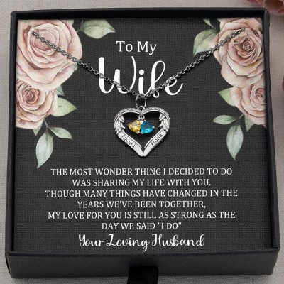 To My Wife Custom Angel Wings Heart Birthstone Necklaces