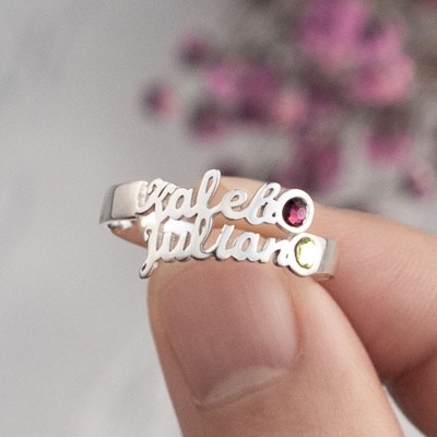 S925 Sterling Silver Personalized Name Ring With Birthstone