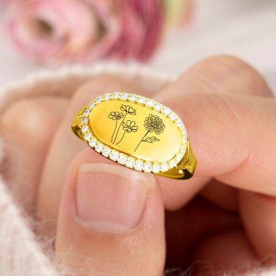 Personalized Birth Month Flower Ring For Family Mom