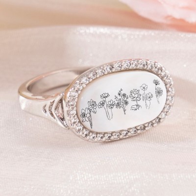 Personalized Birth Month Flower Ring For Family Mom