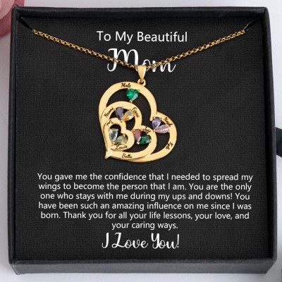 To My Mom Custom Heart Birthstone Necklace