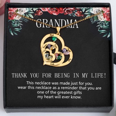 To My Grandma Custom Heart Birthstone Necklace