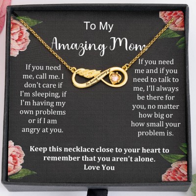 To My Mom Custom Infinity Angel Wing Necklace