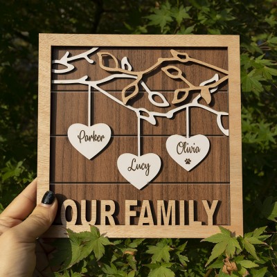 Custom Family Tree Sign With Kids Name Engraved Wall Art For Mother's Christmas Day Gift