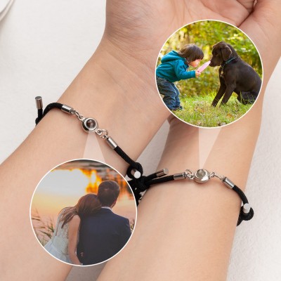 Custom Photo Projection Charm Bracelet Set of 2 For Wife Soulmate Valentine's Day Gift
