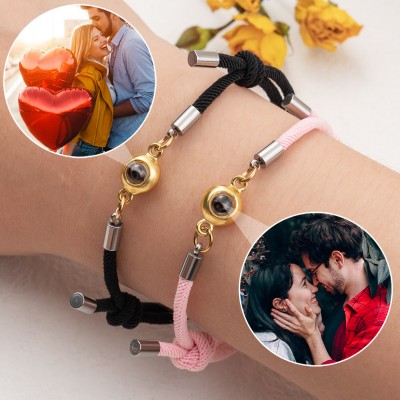 Custom Photo Projection Charm Bracelet Set of 2 For Wife Soulmate Valentine's Day Gift