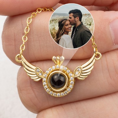 Personalized Photo Projection Angel Wing Necklace For Valentine's Day Gift