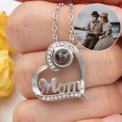 Personalized Projection Photo Heart Necklace For Mom Christmas Day Gift