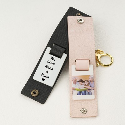 Personalized Photo Keychain For Family Grandma Grandpa