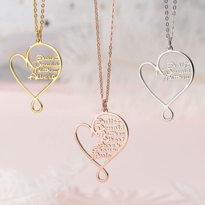 18K Rose Gold Plating Personalized Hug and Love Heart 1-8 Name Necklace