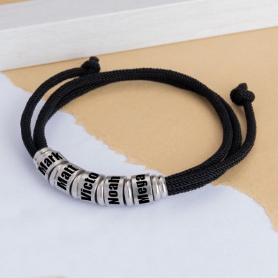 Men Black Cord Adjustable Bracelet with Custom Beads Christmas Birthday Gift For Dad Husband Boyfriend