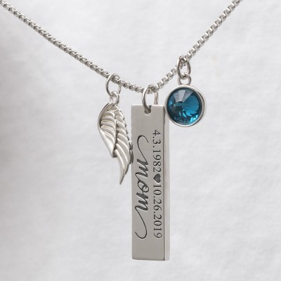 Personalized Engraved Memorial Necklace With Birthstone