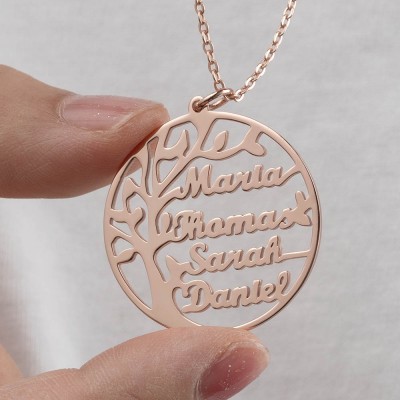 Personalized Family Tree Name Engraved Necklaces For Grandma Mom Gift