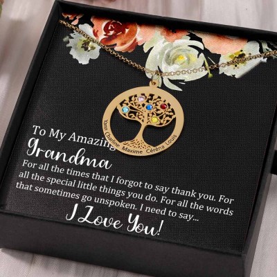 To My Grandma Personalized Family Tree Name Birthstone Necklaces
