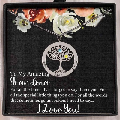 To My Grandma Personalized Family Tree Necklaces With Names For Mother's Day Gift Ideas