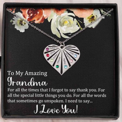 Personalized To My Grandma Birthstone Heart Pendant Necklace Gift Ideas For Mother's Day
