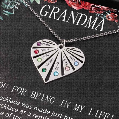 Personalized To My Grandma Birthstone Heart Pendant Necklace Gift Ideas For Mother's Day