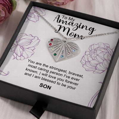 Personalized To My Mom Birthstone Heart Pendant Necklace Gift Ideas For Mother's Day
