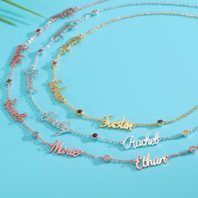 Personalized 1-6 Birthstone and Name Necklace