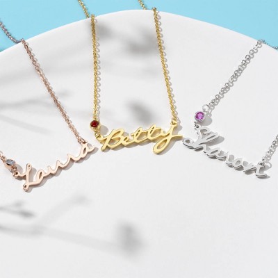 Personalized Customized " Carrie " Style Name Necklace With Birthstone