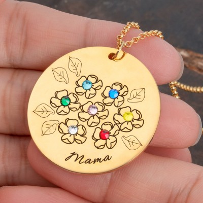 Personalized Birthstone Flower Necklaces For Maman Grandma