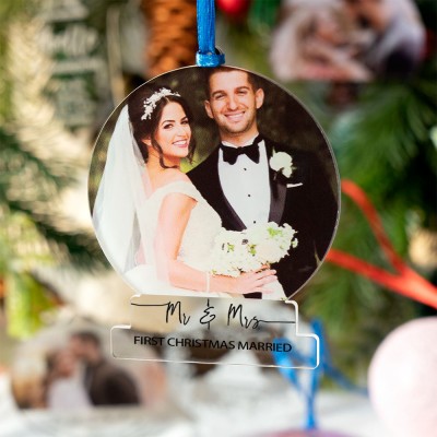 Our First Christmas Just Married Ornament Mr And Mrs Photo Wedding Couple Custom Gift Ideas