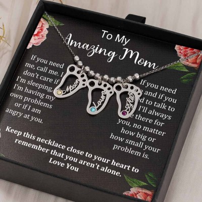 To My Mom Custom Baby Feet Charms Necklace
