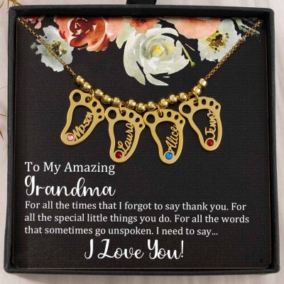 To My Grandma Custom Baby Feet Charms Necklace